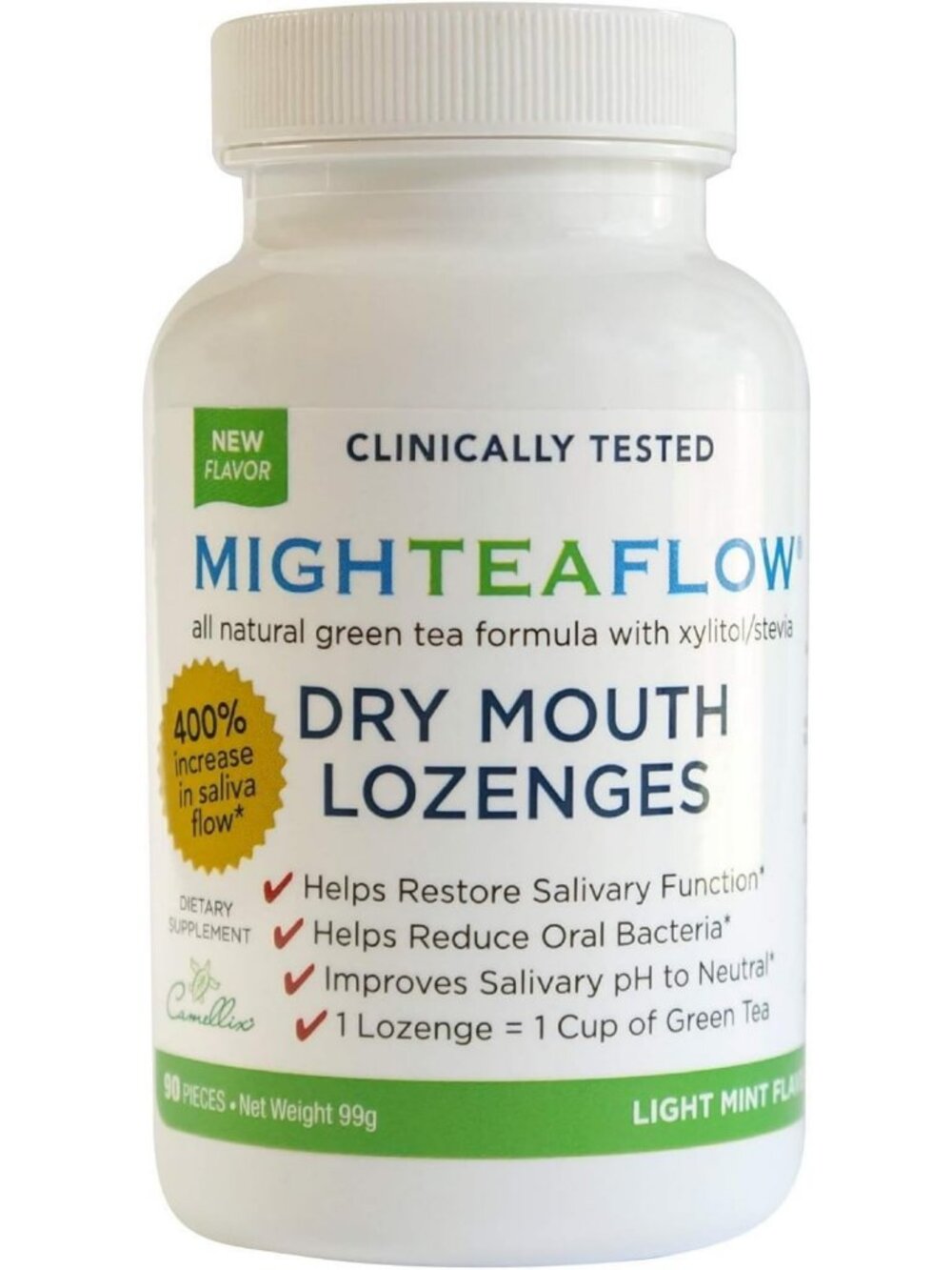 Sugar-Free Dry Mouth Lozenges with Xylitol & Stevia, Light Mint Flavor, No